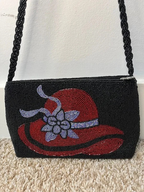 Vintage Y2k 2003 Red Hat Society Heavily Beaded Purse - Picture 3 of 9